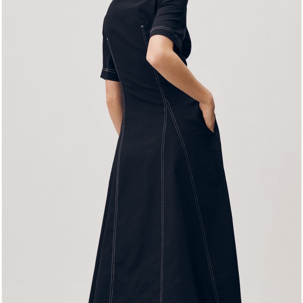 Anthropologie Exquise Short-Sleeve Seamed Pleated Midi Dress - Picture 2 of 8
